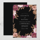 Invitation Mariage Feuillu Cuivre Bourgogne (Devant / Derrière)