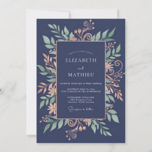 Invitation Mariage Feuillu Cuivre Poli de Minuit