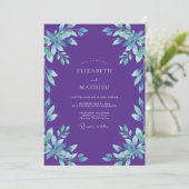 Invitation Mariage Feuillu Cyan Améthyste (Debout devant)