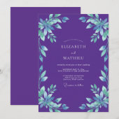 Invitation Mariage Feuillu Cyan Améthyste (Devant / Derrière)