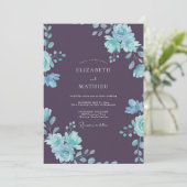 Invitation Mariage Feuillu Cyan Prune (Debout devant)