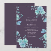 Invitation Mariage Feuillu Cyan Prune (Devant / Derrière)