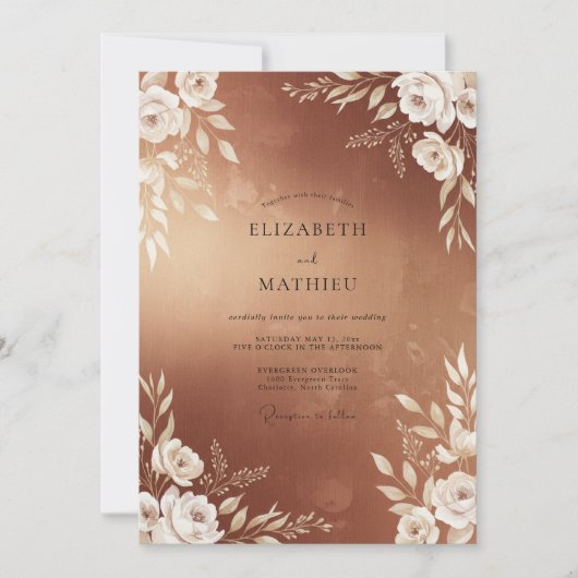 Invitation Mariage Feuillu de Cuivre (Devant)