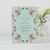 Invitation Mariage Feuillu de Cuivre Menthe (Debout devant)