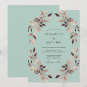 Invitation Mariage Feuillu de Cuivre Menthe (Devant / Derrière)