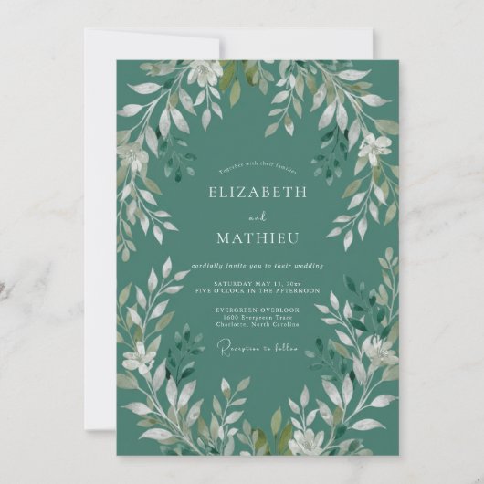 Invitation Mariage Feuillu de Feuillaison de Mer Sombre (Devant)