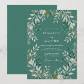 Invitation Mariage Feuillu de Feuillaison de Mer Sombre (Devant / Derrière)