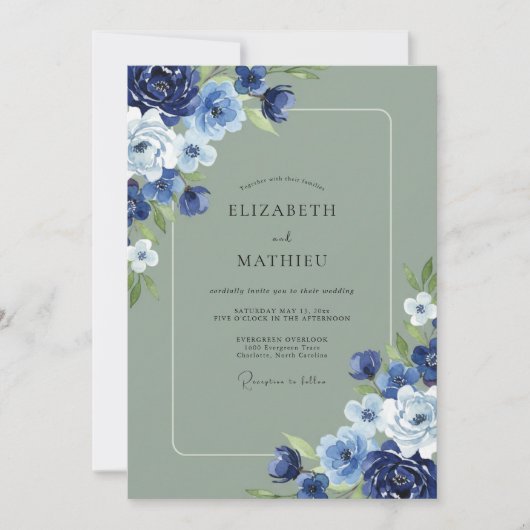 Invitation Mariage Feuillu de Feuilles de mousse indigo (Devant)