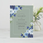 Invitation Mariage Feuillu de Feuilles de mousse indigo (Debout devant)