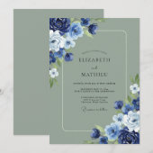 Invitation Mariage Feuillu de Feuilles de mousse indigo (Devant / Derrière)