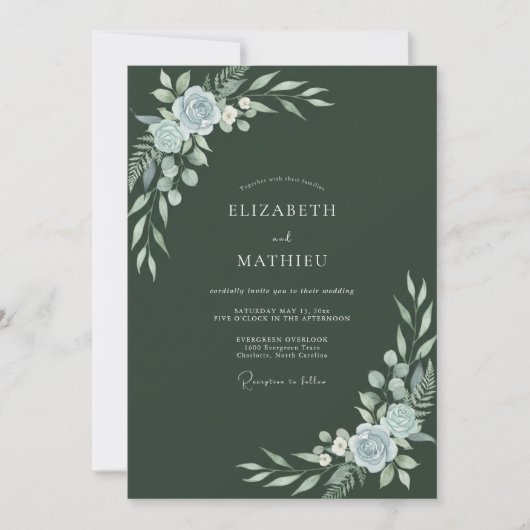 Invitation Mariage Feuillu de Forêt d'Ardoise (Devant)