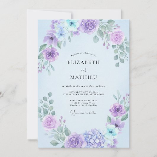 Invitation Mariage Feuillu de Lilas Violet (Devant)