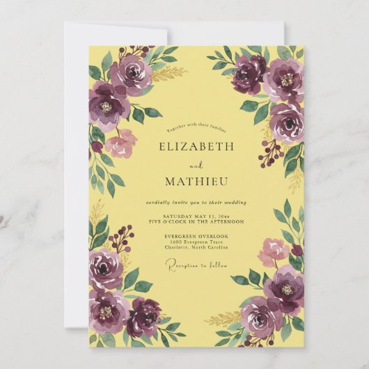 Invitation Mariage Feuillu de Maïs et Prune (Devant)