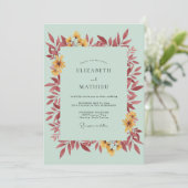 Invitation Mariage Feuillu de Menthe Bordeaux (Debout devant)