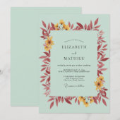Invitation Mariage Feuillu de Menthe Bordeaux (Devant / Derrière)