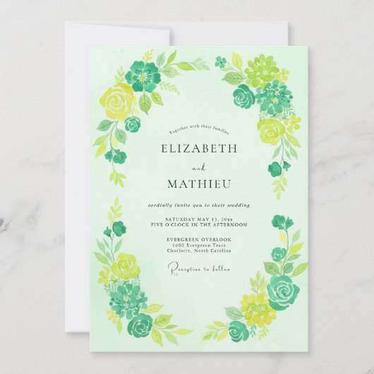 Invitation Mariage Feuillu de Menthe Citron (Devant)