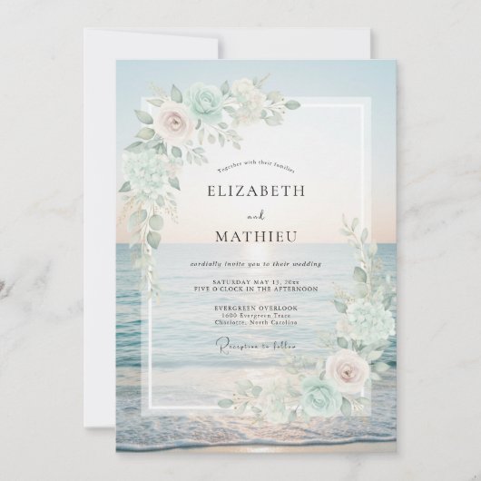 Invitation Mariage Feuillu de Menthe Sableux (Devant)