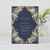 Invitation Mariage Feuillu de Minuit en Or (Debout devant)