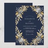 Invitation Mariage Feuillu de Minuit en Or (Devant / Derrière)