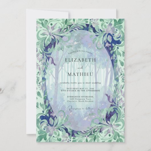 Invitation Mariage Feuillu de Pervenche Menthe (Devant)