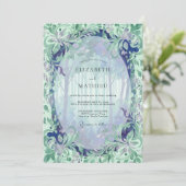 Invitation Mariage Feuillu de Pervenche Menthe (Debout devant)