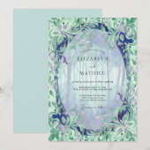 Invitation Mariage Feuillu de Pervenche Menthe (Devant / Derrière)