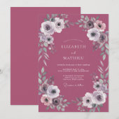 Invitation Mariage Feuillu de Renoncule Mauve (Devant / Derrière)