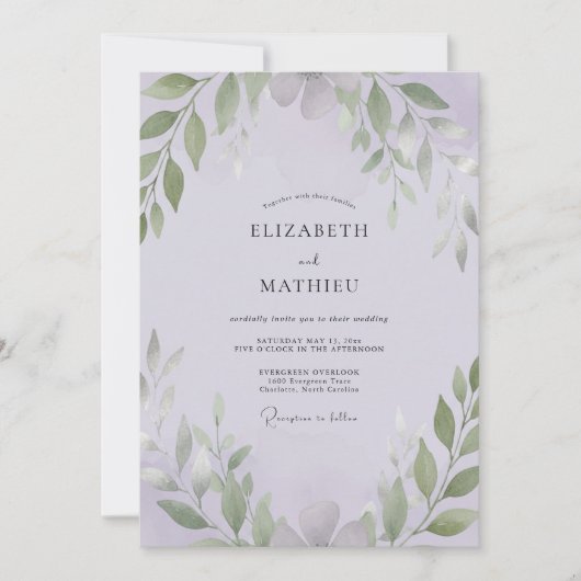 Invitation Mariage Feuillu de Sauge Améthyste (Devant)