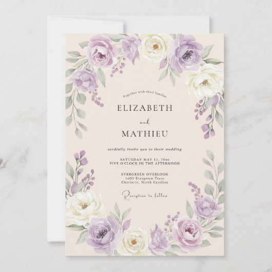 Invitation Mariage Feuillu de Sauge Lavande (Devant)