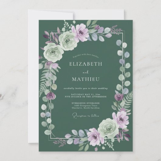 Invitation Mariage Feuillu de Sauge Lilas (Devant)