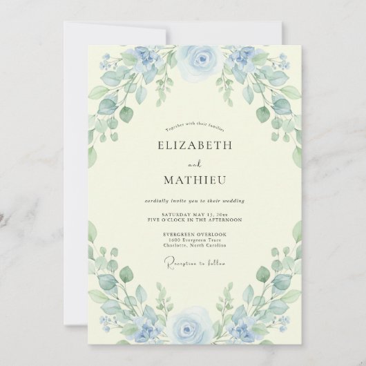 Invitation Mariage Feuillu de Teinte Azur Sage (Devant)