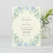 Invitation Mariage Feuillu de Teinte Azur Sage (Debout devant)