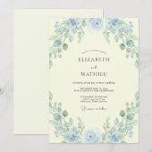 Invitation Mariage Feuillu de Teinte Azur Sage (Devant / Derrière)