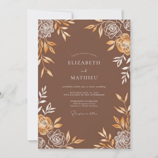 Invitation Mariage Feuillu Doré à la Cannelle (Devant)