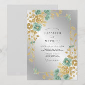 Invitation Mariage Feuillu Doré et Menthe (Devant / Derrière)