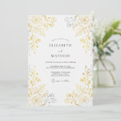 Invitation Mariage Feuillu Doré Métallisé (Debout devant)