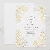 Invitation Mariage Feuillu Doré Métallisé (Devant / Derrière)