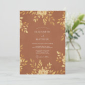 Invitation Mariage Feuillu Doré Rouille (Debout devant)