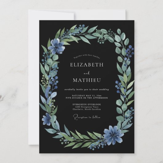 Invitation Mariage Feuillu en Acier Charbon (Devant)