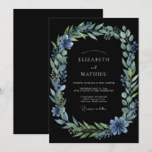 Invitation Mariage Feuillu en Acier Charbon (Devant / Derrière)