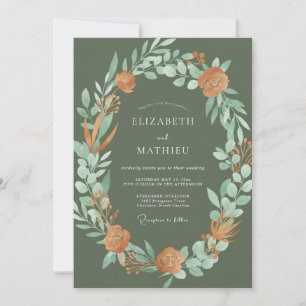 Invitation Mariage Feuillu en Argile Olive