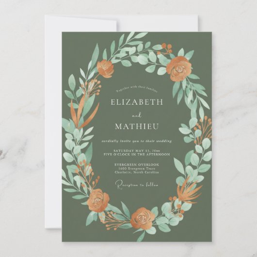 Invitation Mariage Feuillu en Argile Olive (Devant)