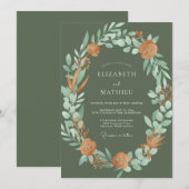 Invitation Mariage Feuillu en Argile Olive (Devant / Derrière)