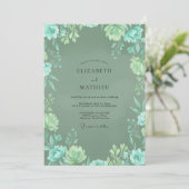 Invitation Mariage Feuillu Éthéré Menthe Aqua (Debout devant)
