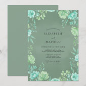 Invitation Mariage Feuillu Éthéré Menthe Aqua (Devant / Derrière)