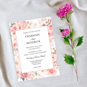 Invitation Mariage feuillu flou doux rose