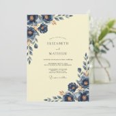 Invitation Mariage Feuillu Indigo Buttercream (Debout devant)