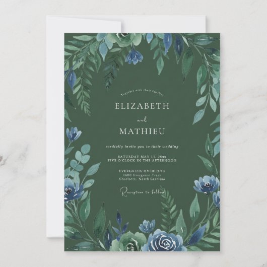 Invitation Mariage Feuillu Indigo de Forêt (Devant)