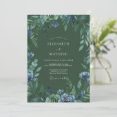 Invitation Mariage Feuillu Indigo de Forêt (Debout devant)