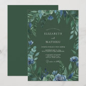Invitation Mariage Feuillu Indigo de Forêt (Devant / Derrière)